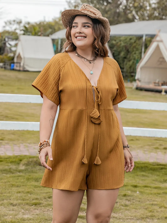 Plus Size V-Neck Short Sleeve Romper-Get You Some Sun