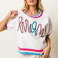 BiBi Metallic Letter Short Puff Sleeve Sweater