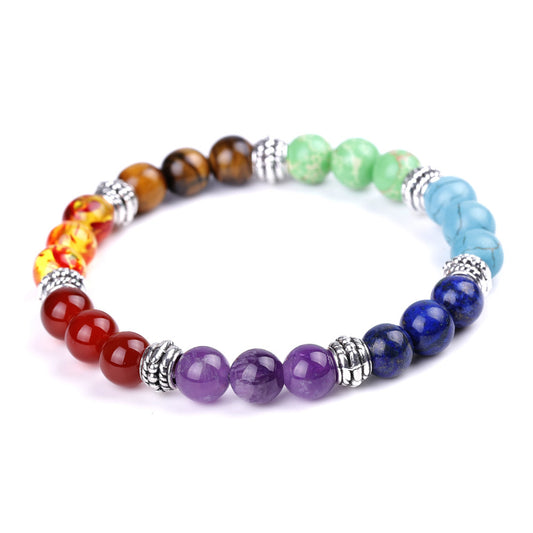 Natural Stone Colorful Chakra Energy Yoga Bracelet-