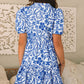 Blue Flower Print Puff Sleeve Tiered Dress-Get You Some Sun