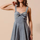 SO ME Mineral Washed Bow Ribbon Denim Flare Dress-