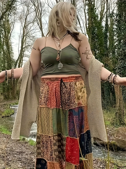 Plus Size Plaid Print Drawstring Skirt