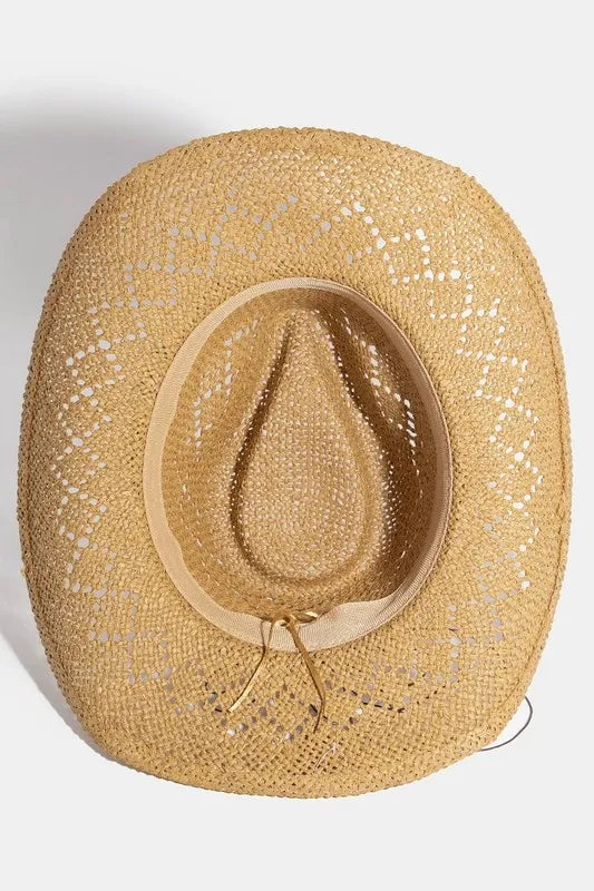 Fame Turquoise and Shell Star Beads Strap Western Straw Hat-