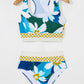 Green Floral Print Racerback Cutout High Waist 2pcs Bikini