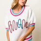 BiBi Metallic Letter Short Puff Sleeve Sweater-