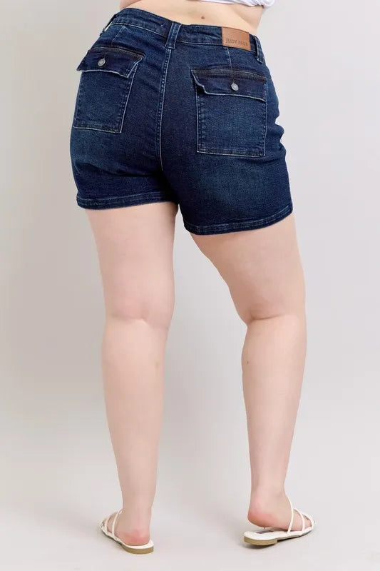 Judy Blue Plus Size High Waist Back Flap Pocket Denim Shorts