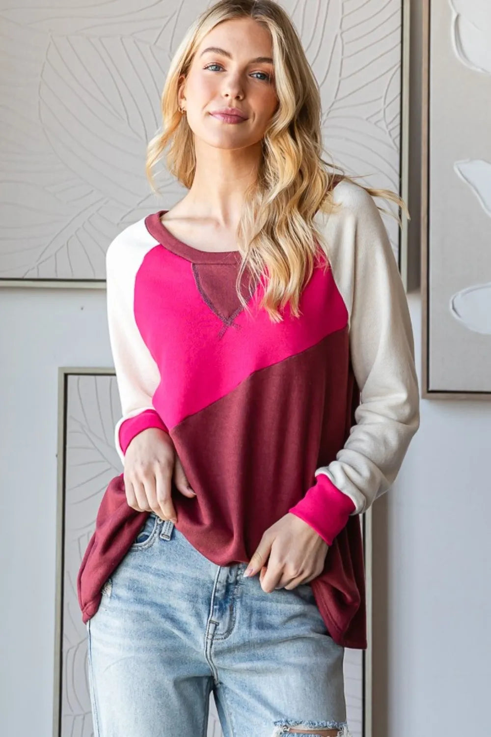 HOPELY Color Block Long Sleeve T-Shirt-Get You Some Sun