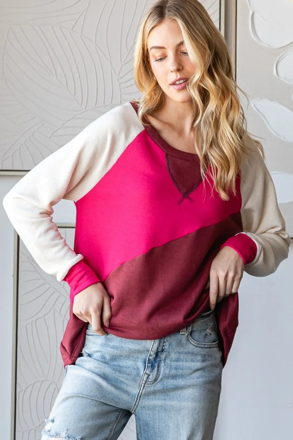 HOPELY Color Block Long Sleeve T-Shirt-Get You Some Sun