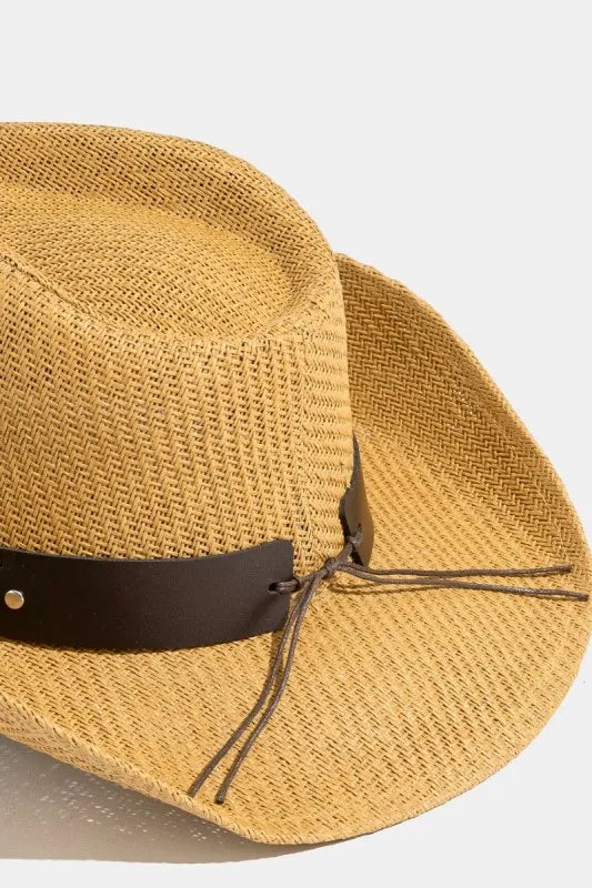 Fame Studded Bull Head Strap Straw Western Cowboy Hat-