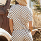 Brown Checkerboard T Shirt and High Waist Skorts 