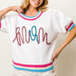 BiBi Metallic Letter Short Puff Sleeve Sweater-