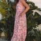 Pink Floral Lace Tied Strap Empire Waist Maxi Dress-